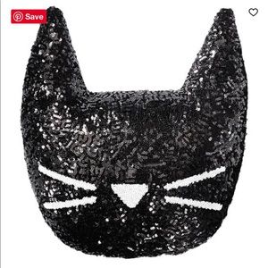 Emily and Merritt Black Sequin Kitty Cat Pillow